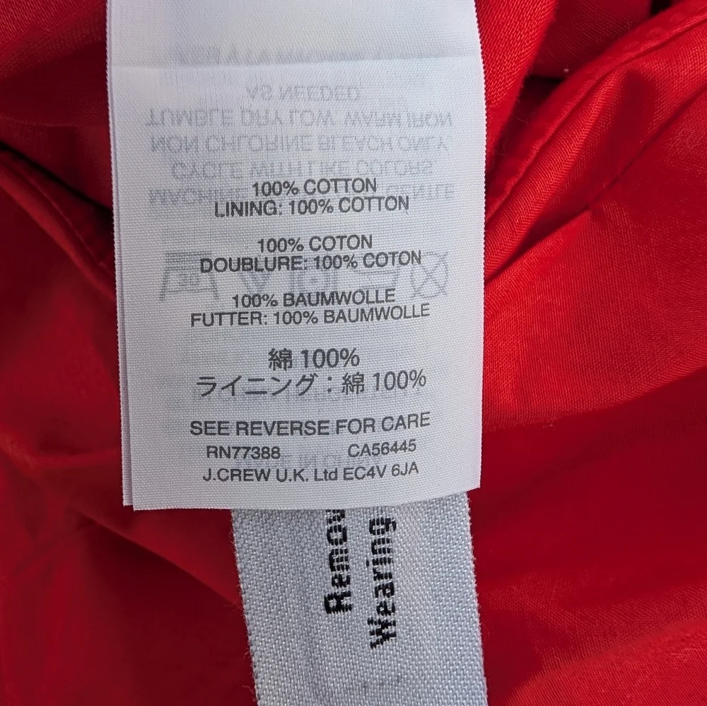 J. Crew Women's Red Poplin Strapless Gathered Bandeau Tube Top Sweetheart Size 6